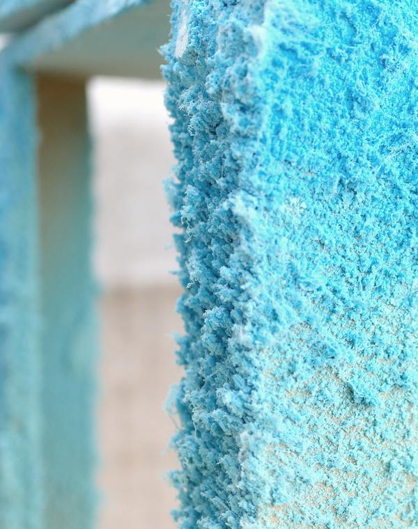 Close-up of blue upholstery foam